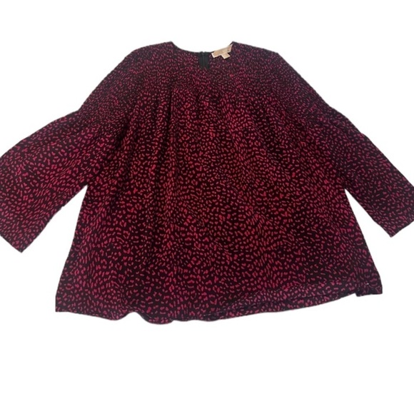 MICHAEL Michael Kors Black & Raspberry Pink Spotted Smocked 3/4 Sleeve Blouse L - Picture 1 of 12